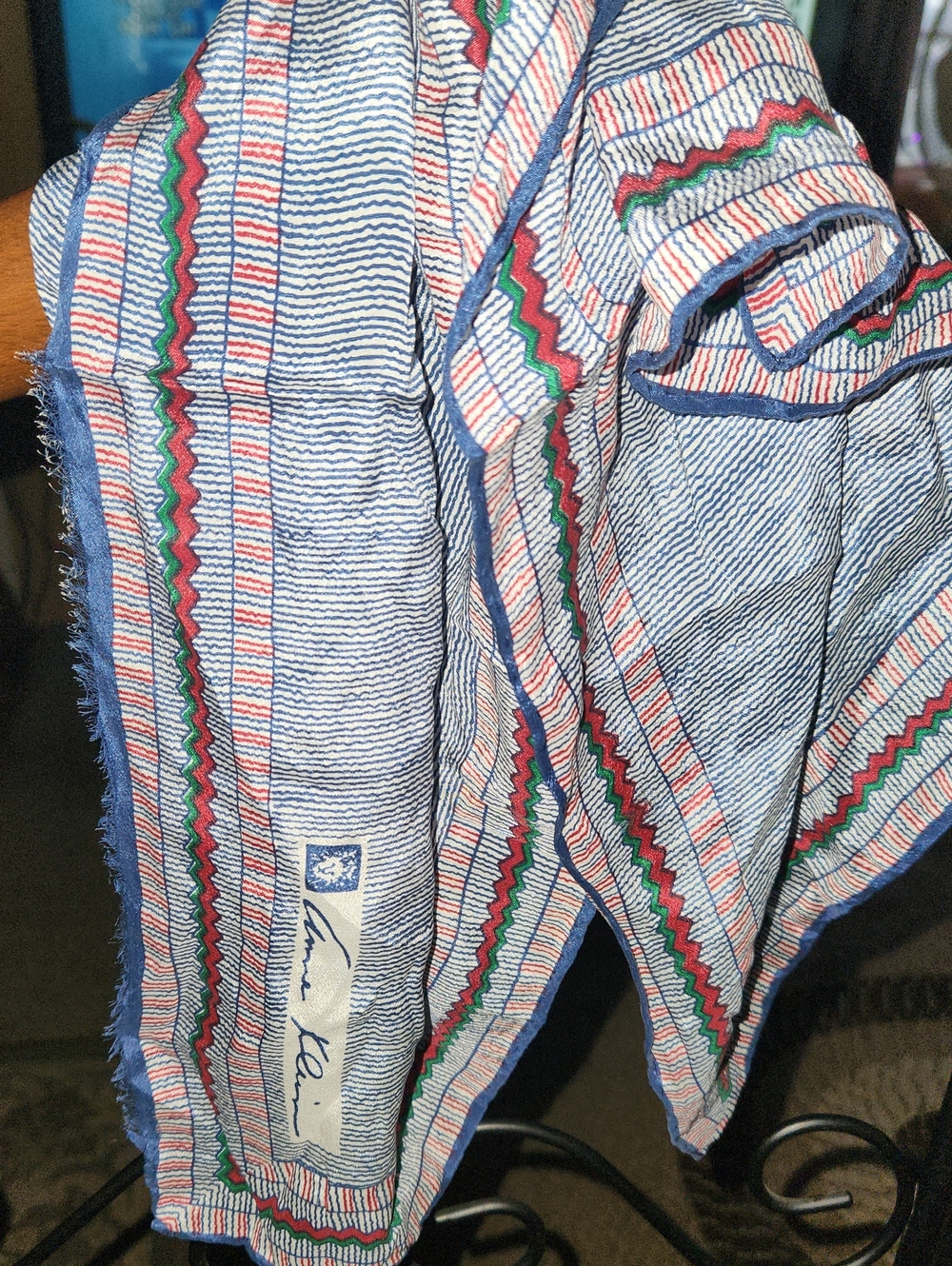 Ann Klein Patterned Scarf in Blue, Red & Green